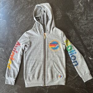 Aviator Nation Gray Hoodie with Rainbow Text
